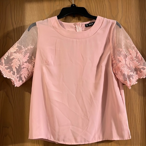 SHEIN Tops - Shein Pink Top with Lace Sleeves